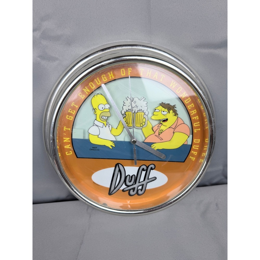 Vintage 2002 The Simpsons Duff Beer Wall Clock Homer Barney Wesco Chrome 10"